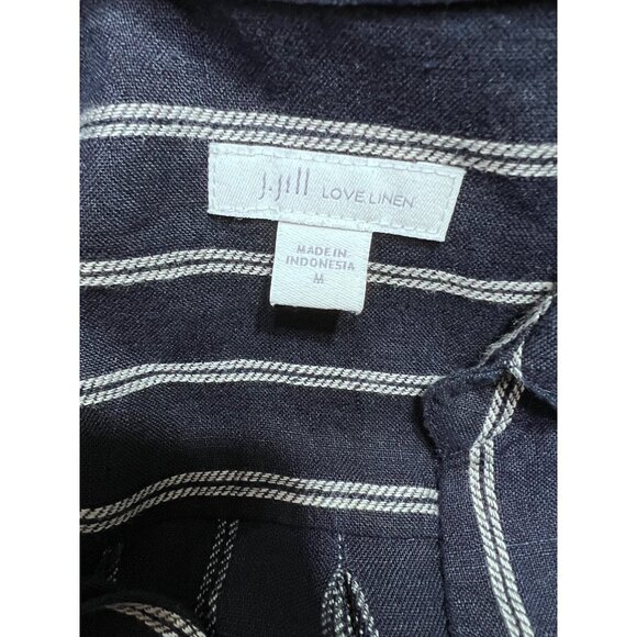 J. Jill Love Linen Navy Striped Short Sleeve Button-Front Tunic Shirt Dress size - Picture 3 of 6